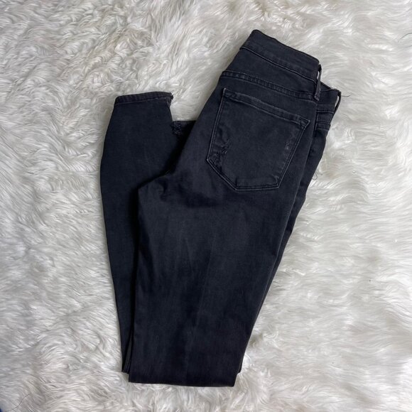 FRAME Le Skinny de Jeanne Jeans Le Color Rip Film Noir Mid Rise Distressed 28.5" - Picture 5 of 14